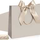 Silkfly 12 Pcs Thank You Gift Bags with Handles 11.8x10x4 '' Wedding Welcome Return Gifts Bags with Bow Ribbon for Bridesmaid Baby Shower Birthday Graduation Housewarming Favor(Champagne)