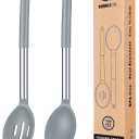 Pack of 2 Large Silicone Cooking Spoons,Non Stick Solid Basting Spoon,Heat-Resistant Kitchen Utensils for Mixing,Serving,Draining,Stirring (GREY) (Gray)