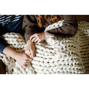 Nuzzie Chunky Knit Weighted Blanket - Breathable, Cooling, Hand Made Knit Throw Blanket for Sleep - Machine Washable, Stylish Decor Design (Cream, Queen | 28lbs | 80"x80")