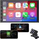 Double Din Car Stereo Support Wireless CarPlay & Wireless Android Auto, [2G+32G] 7 Inch Touchscreen Car Radio with Bluetooth+WiFi+RDS/FM+GPS Navi+Backup Cam+Mirror Link,Car Audio Receivers