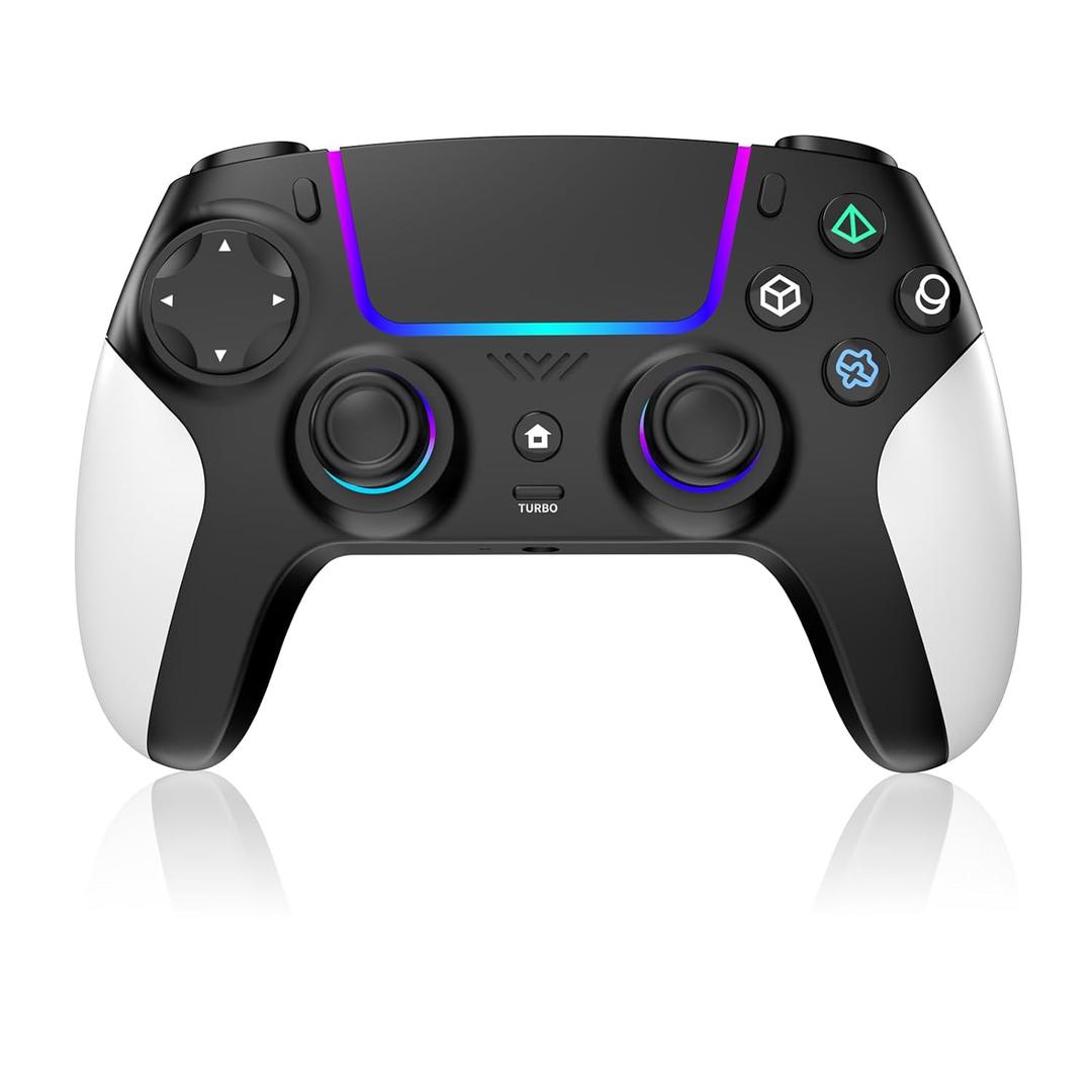Wireless Controller for PS5 with RGB LED,TURBO, Dual Vibration, 6 Axis Gyro Sensor, Touchpad, Ergonomic for Playstation 5 Controller, Compatible with PlayStation 5/PC/Mac, Anti-Slip Black and White