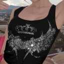 SOLY HUX Women's Y2k Tank Tops Graphic Rib Knit Scoop Neck Sleeveless Crop Top (Black, S)