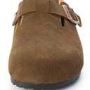 Womens Genuine Suede Clogs for Women Slip-On Buckle Slides Women's Mules & Clogs Natural Rubber Cork Footbed Sandals Potato Shoes with Arch Support (Beige)