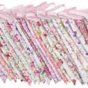 10M/32Ft Triangle Bunting Banner, 36 Pcs Cotton Fabric Flags Pennant Garlands for Birthday Party, Wedding, Baby Shower, Outdoor and Home Decorations (Pink)