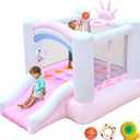 Inflatable Bounce House for Kids, 104" X 72" X 71" Bouncy Castle for Ages 3-8, Bouncer with Slide, Jumping Area, Basketball Hoop, Twister Game, Blower Included