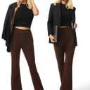 AFITNE Women's Dress Pants High Rise Flare Pants Pull On Stretchy Work Pants Business Office Casual Slacks with Pockets (Brown, L)