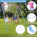 Lunafun Swing Set, 440lbs, Heavy-Duty A-Frame Metal Outdoor SwingStand, 1 Saucer & 1 Belt Swing seat for Playground, Backyard Pink