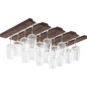 Rustic State Vigo 4 Sectional Adjustable Under Cabinet Mount Wood Stemware Rack Hanging Shelf Glassware Holder Bar Organizer with up to 12 Glass Storage 12 Inch Deep Chestnut