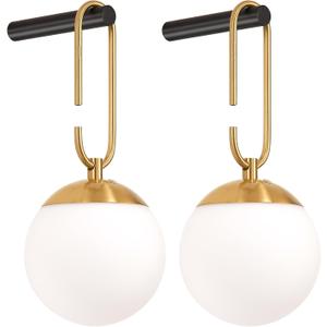 Battery Operated Wall Sconces Set of 2, Black & Gold Wireless Hanging Opal Glass Globe Wall Lamp with Touch & Remote, 12 RGB Colors & 3 Color Modes, Rechargeable Dimmable Wall Light for Bedroom