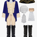 George Washington Costume Founding Father Costume Outfit Hamilton Cosplay American Colonial Uniform with Wig, Medium