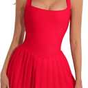 AJISAI Women Pleated Tennis Dress with Shorts Adjustable Strap Golf Dresses Athletic Workout Skort with Pockets, M