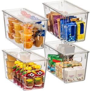 ClearSpace Modern Plastic Storage Bins with Lids Perfect Kitchen Organization or Pantry Fridge Organizer, 4 Pack, 12.5" x 6" x 7", 9L Capacity Each, BPA Free, Stackable