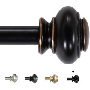H.VERSAILTEX Window Curtain Rods for Windows 66 to 120 Inches Adjustable Decorative 3/4 Inch Diameter Single Window Curtain Rod Set with Classic Finials, Black (66"-120")