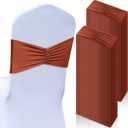Moukeren 150 Pcs Spandex Chair Sashes Bows Bands Chair Covers Decorations Elastic Ribbon Seat Ties for Wedding Birthday Party Banquet Hotel Events Ceremony(Rust Red)