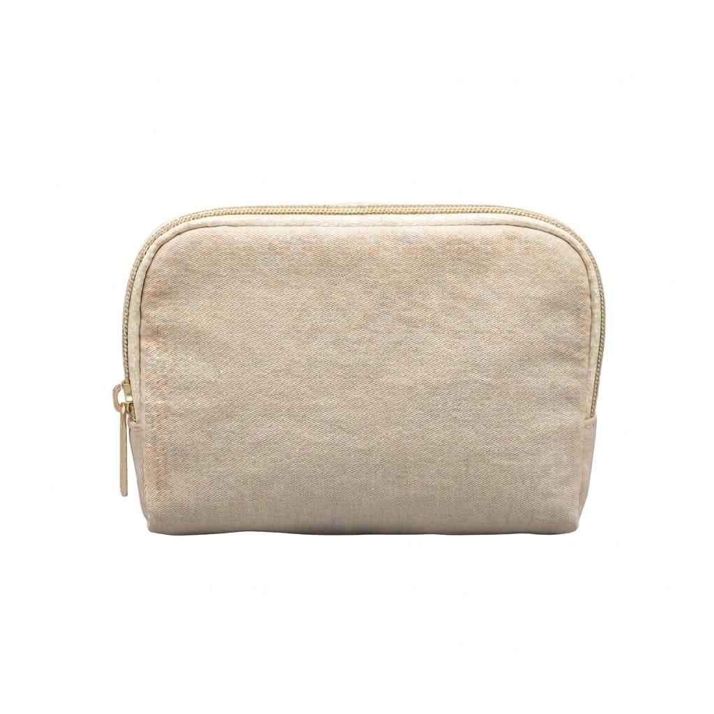 Premium Small Canvas Cosmetic Bag – Minimalist Travel Organizer & Toiletry Pouch with Gold-Tone Zipper
