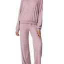 Aamikast Women's 2-Piece Lounge Set Soft Brushed Jersey Sleepwear Pajamas Set with Long Sleeve Top & Elastic Waist Wide Leg Pants (Small,Pink)