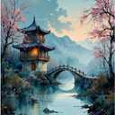 Oriental Landscape Paint by Numbers Kit for Adults - DIY Chinese Pavilion with Bridge Painting on Canvas 16x20In, Framed Acrylic Paint Set, Suitable for Beginners, Art for Home Decoration/Gifts, 1620in Framed