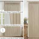 Extra Long Pinch Pleated Warm Beige Curtains 132 Inches Long for Dining Room 2 Panels, Blackout Memory Trained Insulated Two Layer Natural Linen Room Darkening Privacy Elegant Windows Curtain & Drapes