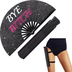 Large Rave Fan UV Glow Hand Fan with Holster for Men/women, Disco Party Favor for Edm Music Festival Club Rave Accessories(Stylish Style)