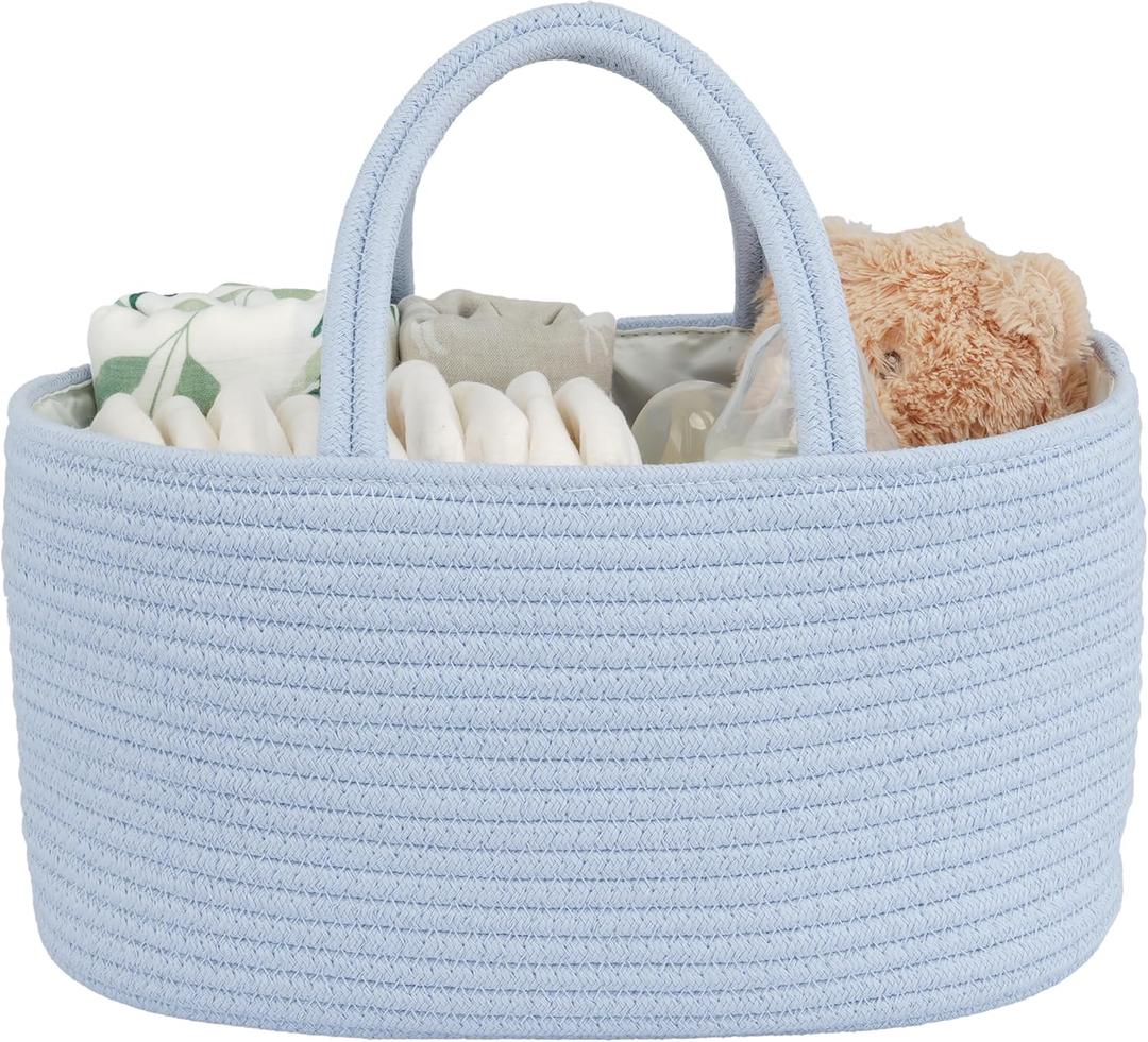 JUNBOLE Diaper Caddy Organizer Cotton Rope Baby Basket Nursery Storage and Portable Tote Bag for Car Ideal Baby Shower Gifts and Registry Must-Have for Newborn Essentials Blue