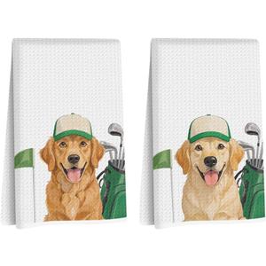 2 Pcs Golden Retriever Kitchen Towels, Absorbent Soft Microfiber Tea Towels for Bathroom Kitchen, Dog Drying Towel, Dish Cloths for Washing Dishes, Christmas Dog Lovers Gifts for Women Friend