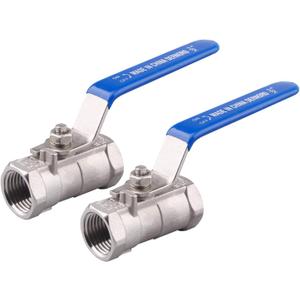  Stainless Steel Ball Valve 1PC Type 0.5 Inch NPT Standard Port for Water, Oil, and Gas (Pack of 2)