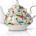 33.8 oz Porcelain Tea Pot Luxury Gold Trim Floral Ceramic Teapot Waterpot Tea Maker for Blooming Loose Leaf Tea Coffee Milk Chrismas Women Gift Housewarming Home Kitchen Dcor (Mint)