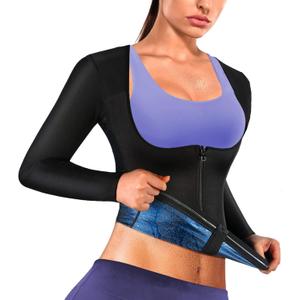 Sauna Suit Shirt for Women Weight Loss Sweat Jacket Long Sleeve Sweat Vest Fitness Shaper Zipper Workout Top L