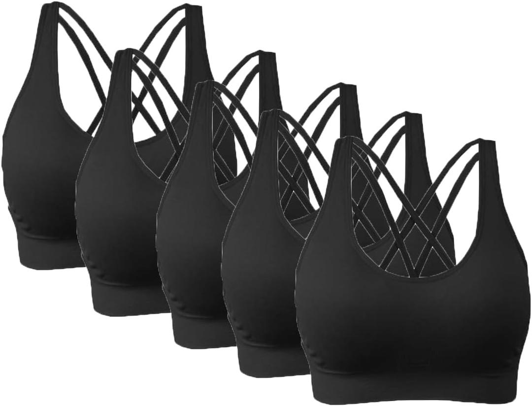 AKAMC Women's Cross Back Sport Bras,Adjustable Straps Padded Criss Cross Cropped Bras for Yoga Workout Fitness (Large)