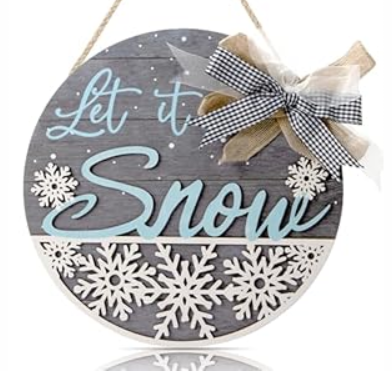 CHDITB Let It Snow Winter Decoration Sign(11.4”x11.4”), 3D Snowflake Xmas Winter Front Door Sign with Bow, Christmas New Year Housewarming Gift for Front Door Porch Farmhouse Indoor