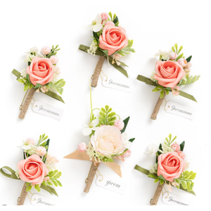 Ling's Moment Boutonniere for Men Wedding,Set of 6 , Groom and Groomsmen Boutonniere for Wedding Homecoming Halloween Ceremony Anniversary, Dinner Party, Prom Flowers and Fall Vintage Wedding (Blk-black & Gothic Burgundy)
