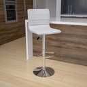 Flash Furniture Vincent Modern Adjustable Height Barstool with Footrest and Padded Mid-Back, Upholstered Vinyl Bar/Counter Height Stool, White/Chrome, Set of 1