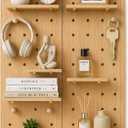 Large Wood Pegboard Wall Organizer - Heavy Duty 2 Panel Wooden Peg Board Kit with Shelves, Modular Wall Storage Display for Craft Room, Office, Bedroom, Living Room
