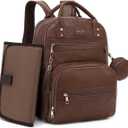 Premium Vegan Leather Diaper Bag Backpack with Waterproof Changing Pad, Reinforced Zippers & Odor-Free,20 Pockets Pro Organizer, Fits 15.6" Laptop, Stroller Straps, Baby Bag for Mom,Dark Brown