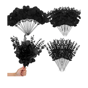 iegxin 90 Pcs 3 Kinds Mixed Eucalyptus Leaves Stems Bulk Artificial Silver Dollar Leaves Picks Dried Eucalyptus Bundle Faux Spray for Wedding Vase Bouquet Floral Arrangement (Black)