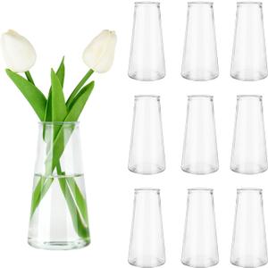 VIVIRENOIR Glass Bud Vases for Centerpieces, Small Flower Vase in Bulk Set of 10, Modern Clear Mini Vases for Rose Tulip, Wedding Party Dining Table Decor
