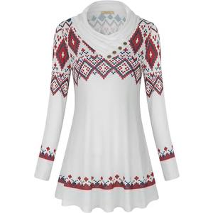 Miusey Women's Long Sleeve Cowl Neck Form Fitting Casual Tunic Top Blouse (Medium)