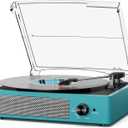 Record Player for Vinyl with 2 Build-in Speakers LP Vinyl Players Belt-Driven Vintage Turntables 3 Speed 3 Size, Wireless Bluetooth Playback, AUX-in, RCA Out, Headphone, Auto Stop Sea Blue (Cyan)