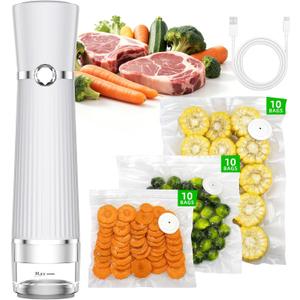 Vacuum Sealer for Food, Handheld Saver Compact Vacuum Sealer Machine with 30 Reusable Bags for 10X Preservation & Fresh (White)