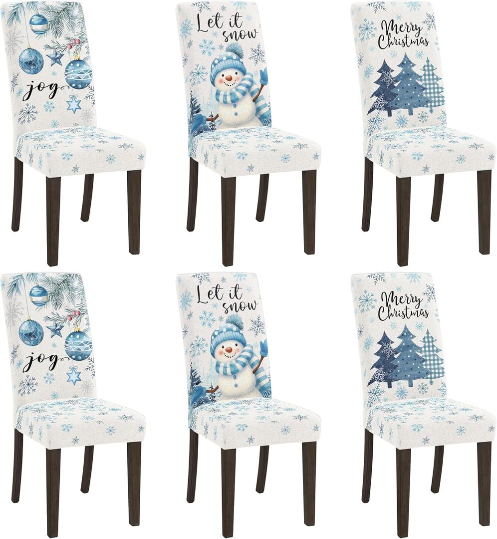 Emvency 6 Pcs Christmas Chair Covers, Xmas Pink Snowman Snowflake Decoration Removable Washable Slipcover Chair Protector for Kitchen Hotel Wedding Holiday Party Dining Room Decor, 3 Style (Winter)