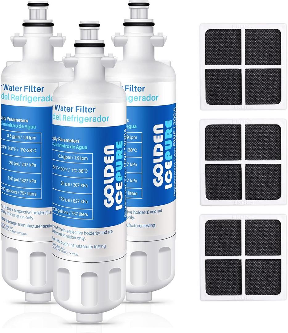 GOLDEN ICEPURE RWF1200A Replacement for LG LT700P, ADQ36006101, Kenmore 469690, Air Filter LT120F, 469918 Refrigerator LFX31925ST, LFX31945ST, LFX30766S, LFXC24726, LFXS24623 3PACK