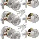 3 Set All Keyed Same Entry Door Knobs and Single Cylinder Deadbolt Combo Set for Entrance and Front Door, Keyed Alike Exterior Door Lock Set with Keys, Satin Nickel Deadbolt Lock and Door Knob Set