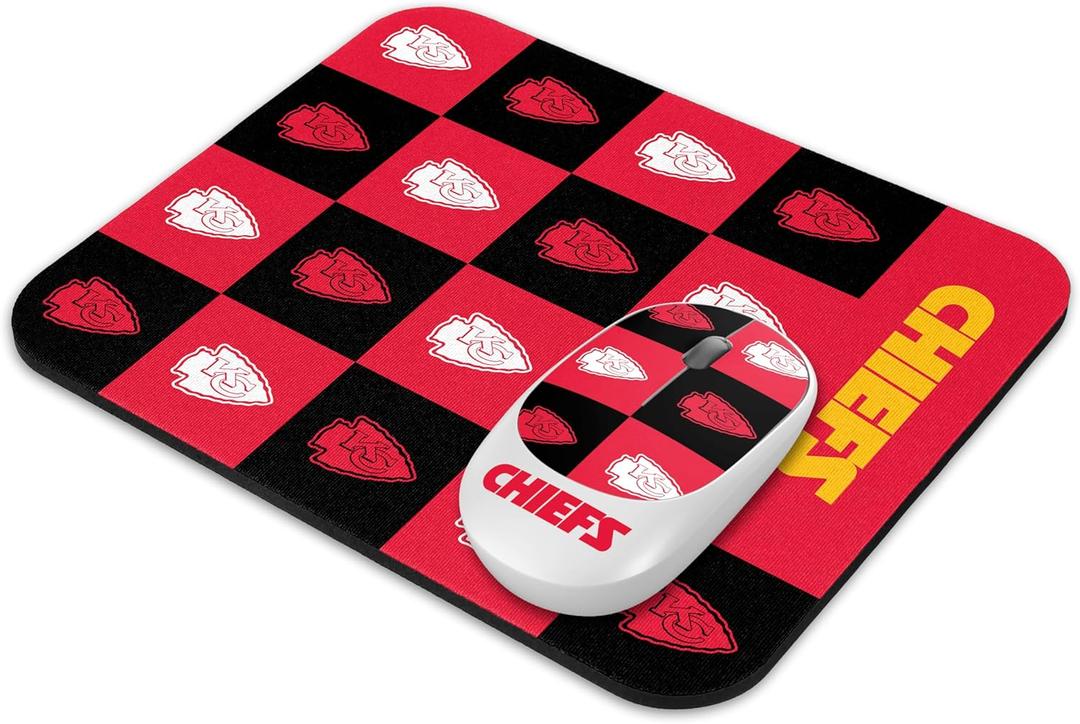 SOAR NFL Wireless Mouse and Mouse Pad- Checkered (Kansas City Chiefs)