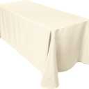 2 Pack 90 x 132 Inch Rectangle Ivory Polyester Tablecloth, Table Cover, Stain and Wrinkle Resistant, Washable for Dining Table, Wedding Reception, Banquet, Party