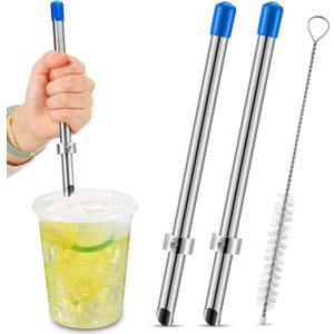 Lasnten 2 Pack Straw Puncher for Plastic Lids Lemonade Cups, Stainless Steel Straw Hole Puncher Punching Tools for Cafe Drinks Deli Container Squeezed Fresh Lemonade Stand Supplies(8.7 Inch,Blue)