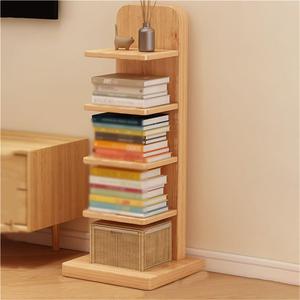 Solid Wood Bedside Table, Small Multi-Layer Book Shelf, Vertical Bookshelf Display Shelf, Storage Shelves, Modern Simple Storage Rack for Living Room, Bedroom(Natural)