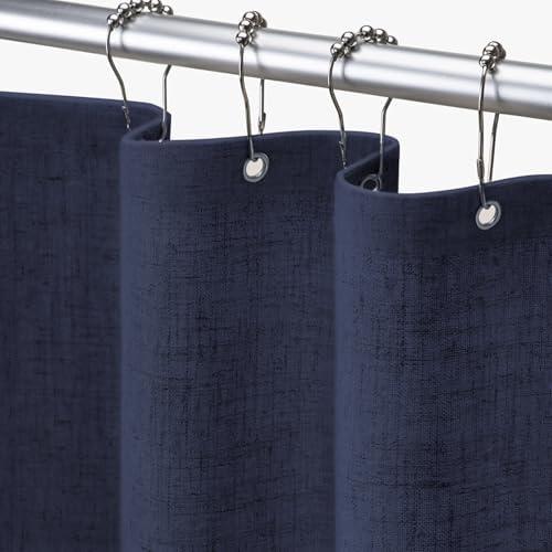 Awellife Dark Navy Blue 36 Inch Stall Shower Curtain Linen Textured Boho Farmhouse Shower Curtains for Bathroom Fabric Liner 36" W x 72" L