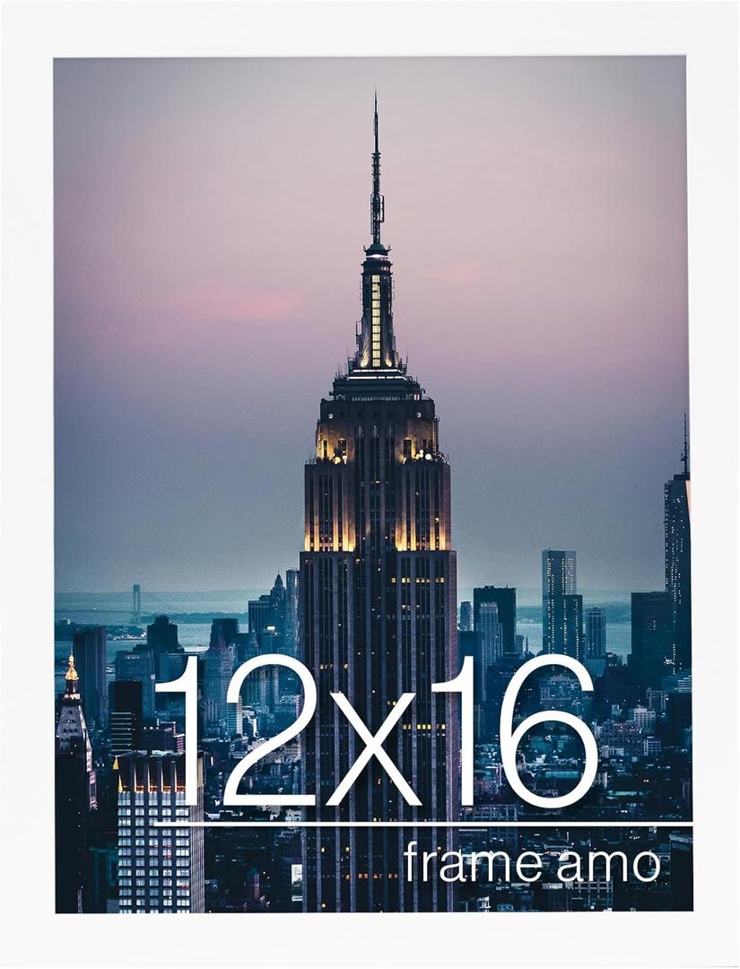 Frame Amo White 12x16 Picture or Poster Frame, 1 inch Wide Border, Smooth Finish, Acrylic Front