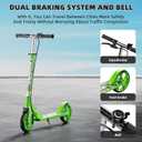 Scooters for Adults - Lightweight, Foldable, 8-Inch Big Wheels, Hand Brake & Bell, 4 Adjustable Height Levels, 240 lbs Max Load - Perfect for School, Campus and Park Rides Green