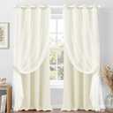 100% Blackout Curtains with Sheer Overlay, 2 Panels Thermal Insulated Double Layer Grommet Drapes for Girls Bedroom Living Room Darkening Apartment Windows Decor, 52" W x 120" L, Beige